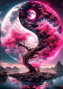 Symbole Tao et bonzaï - Illustration surréaliste de la page des origines du surréalisme électronique